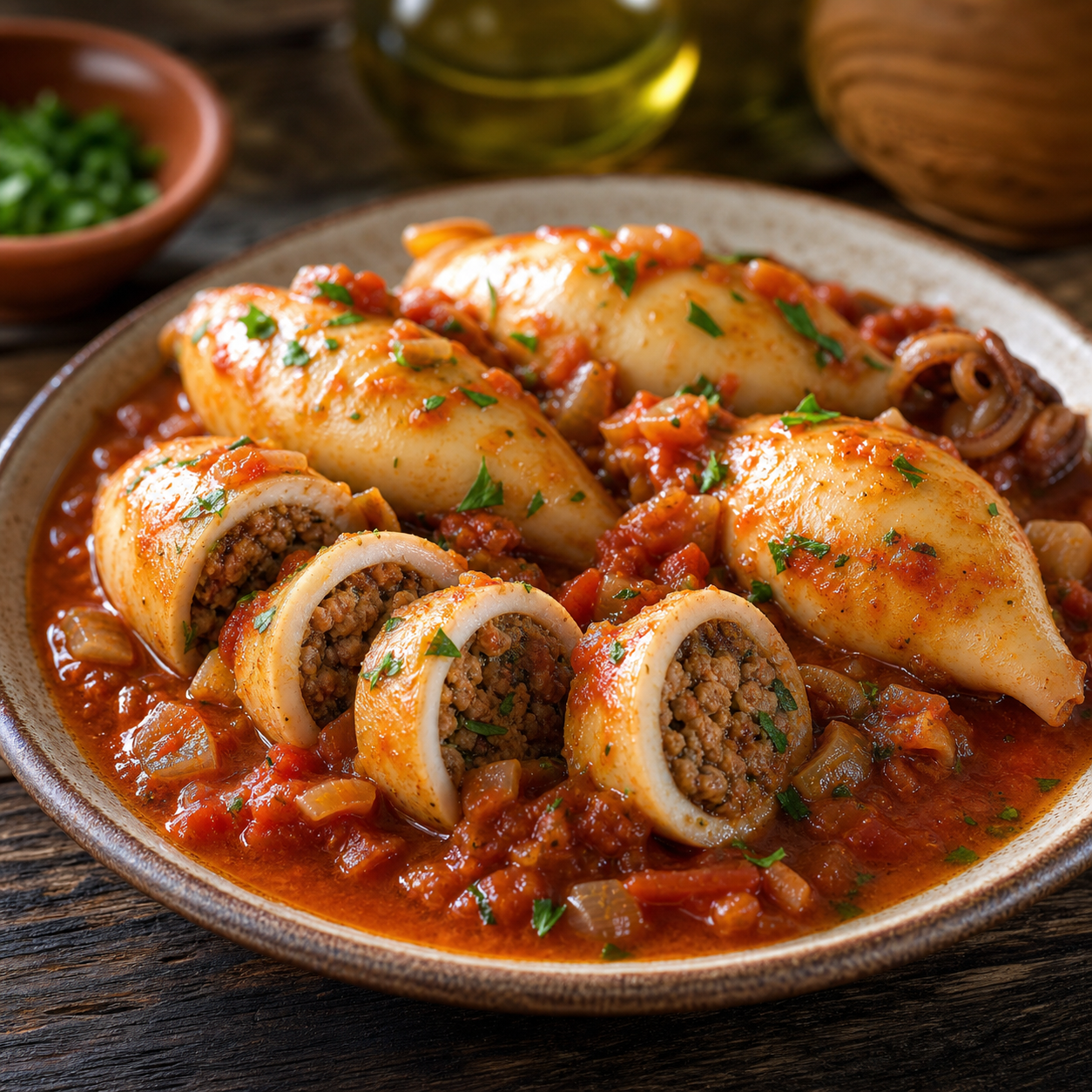 Calamar relleno de carne picada: receta casera con salsa para mojar pan